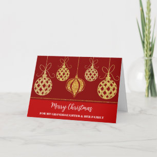 Gold Decorations Granddaughter & Family Christmas Card