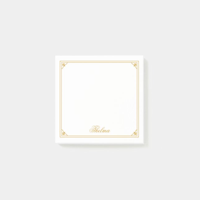 Gold Decorative Border Script Post it Notes (Front)