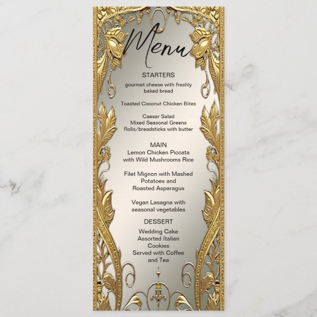 Gold Decorative Floral Wedding Menu (Front)
