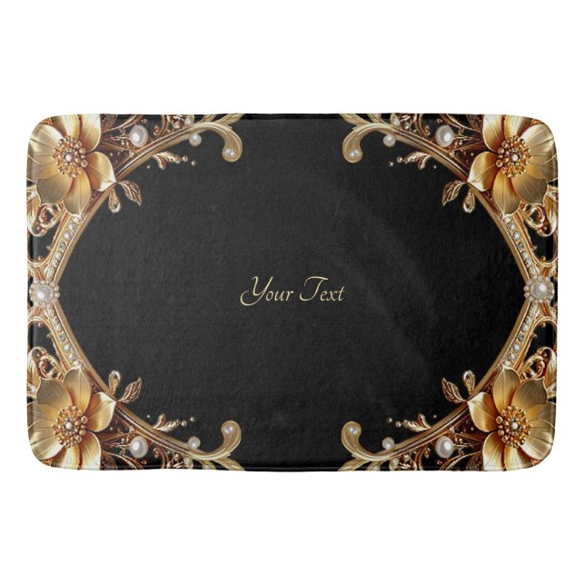 Gold Decorative Flowers Bath Mat (Front)