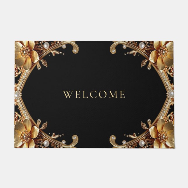 Gold Decorative Flowers Doormat (Front)