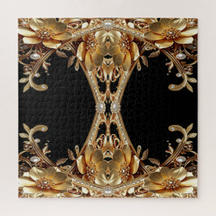 Gold Decorative Flowers Jigsaw Puzzle