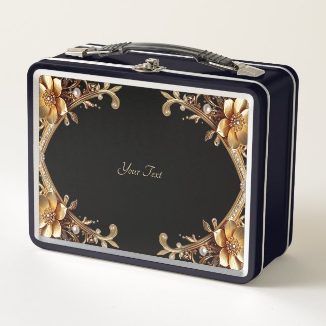Gold Decorative Flowers Lunch box (Front)