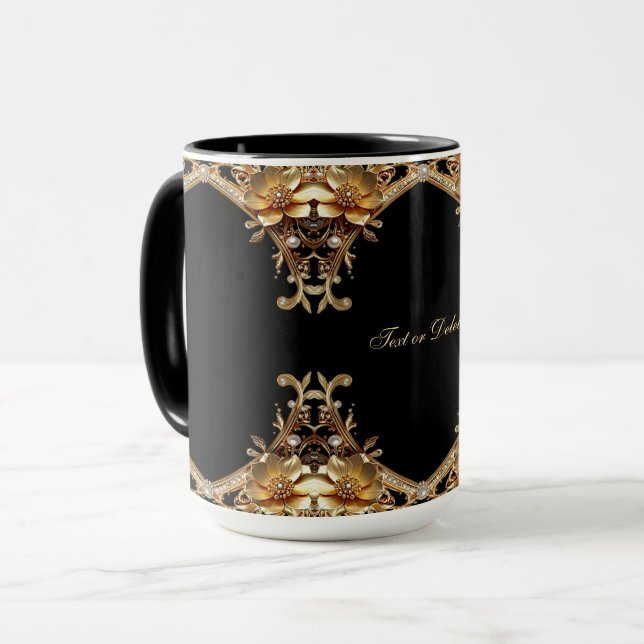 Gold Decorative Flowers Mug (Front Left)