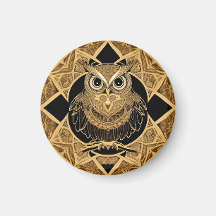 Gold Decorative Owl Mandala Design Magnet