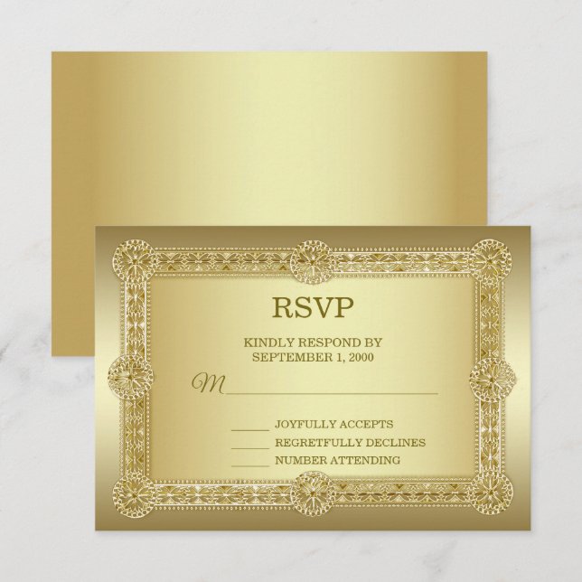 Gold Decorative Wedding RSVP Card (Front/Back)