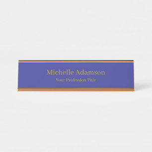 Gold & Deep Blue Color Professional Plain Modern Desk Name Plate