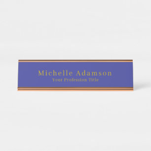 Gold & Deep Blue Colour Professional Plain Modern Desk Name Plate