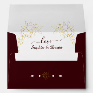 Gold Deep Burgundy Floral Wedding Return Address Envelope