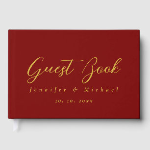 Gold & Deep Red Colours Professional Modern Elegan Guest Book