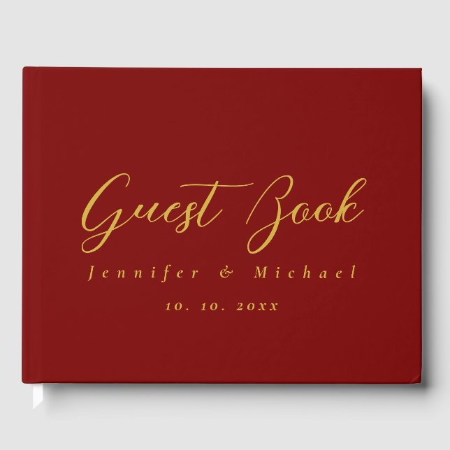 Gold & Deep Red Colours Professional Modern Elegan Guest Book (Front)