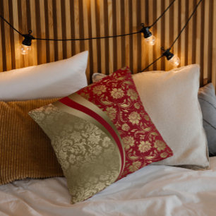 Gold & Deep Red Floral Damask Modern Design Cushion