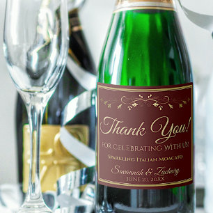 Gold & Deep Red or Burgundy Wedding Thank You Sparkling Wine Label