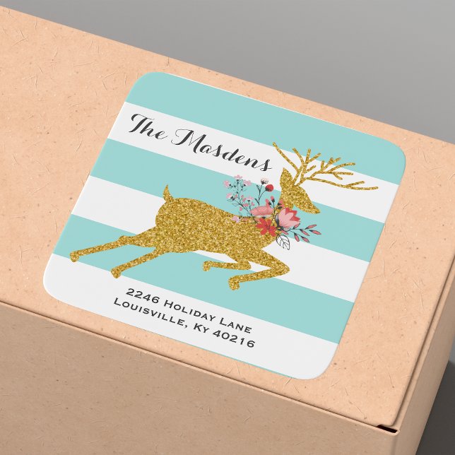 Gold Deer and Stripes Personalised Address Labels (Creator Uploaded)