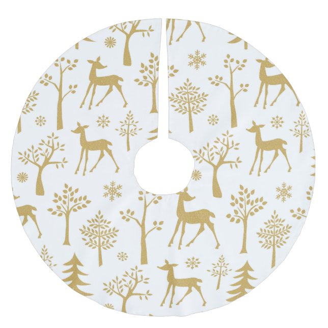 Gold Deer And Trees Brushed Polyester Tree Skirt (Front)