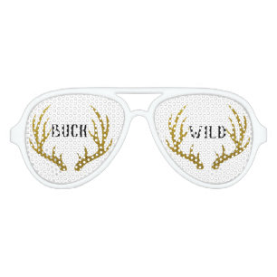 Gold Deer Antlers Buck Wild Aviator Sunglasses