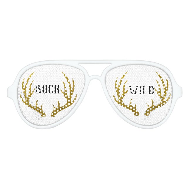 Gold Deer Antlers Buck Wild Aviator Sunglasses (Front)