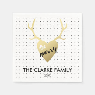 Gold Deer Antlers Holiday Paper Napkins