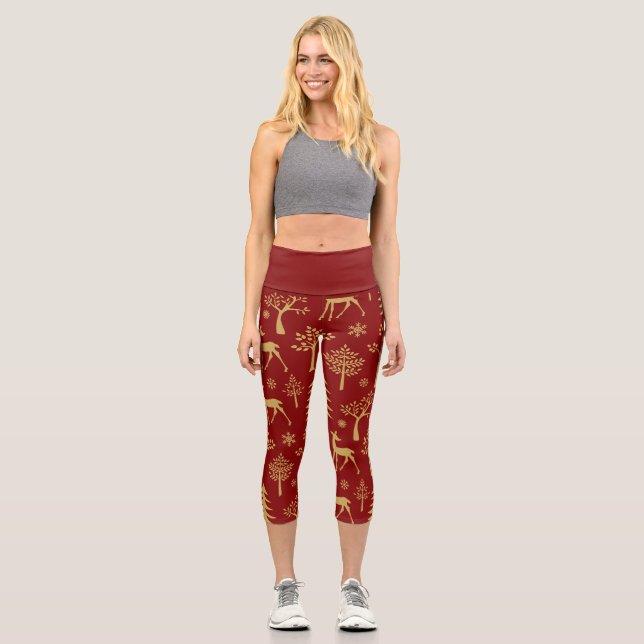 Gold Deer Capri Leggings (Front)