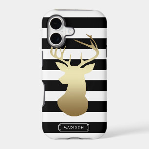 Gold Deer Head Black & White Stripes Personalised