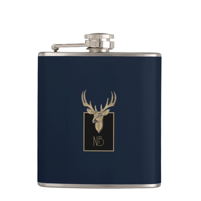 Gold Deer Head Hip Flask (Front)
