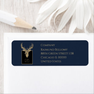 Gold Deer Head Return Address Label