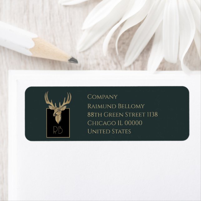 Gold Deer Head Return Address Label (Insitu)