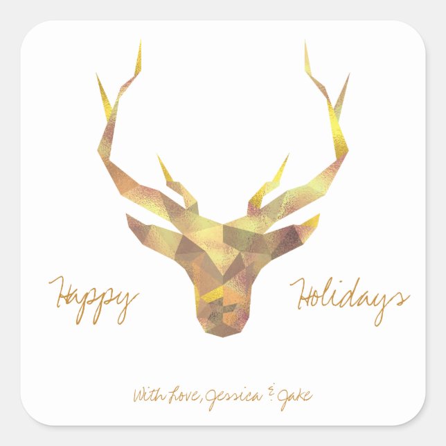 Gold Deer, Holiday Square Sticker (Front)
