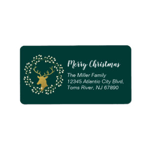 Gold Deer Merry Christmas Family Address Labels