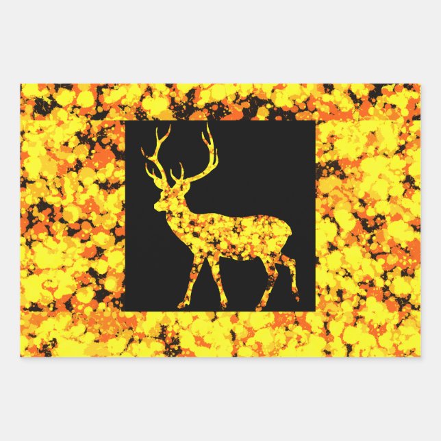 Gold Deer Splattered Paint  Wrapping Paper Sheet (Front 3)