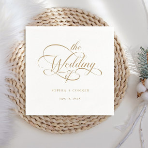 Gold Delicate Elegant Script Wedding Napkin