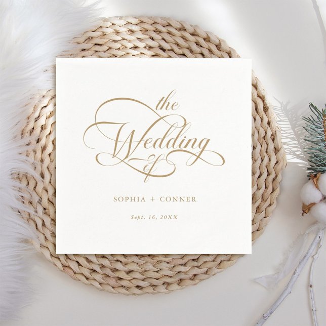 Gold Delicate Elegant Script Wedding Napkin (Creator Uploaded)