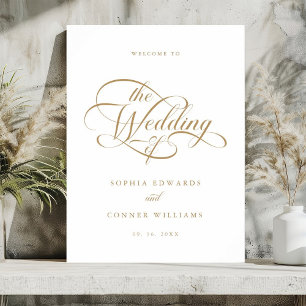 Gold Delicate Elegant Wedding Welcome Sign