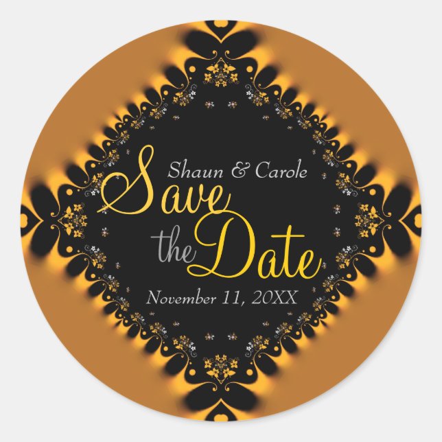 Gold Delicate Lace Save the Date Sticker (Front)