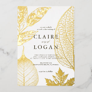 Gold Delicate Leaves Wedding Foil Invitation