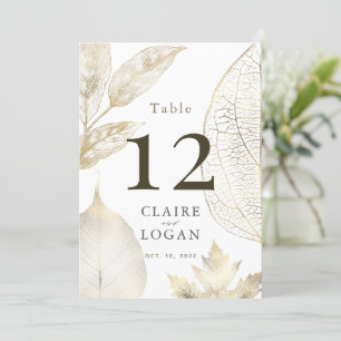 Gold Delicate Leaves Wedding Table Number Card