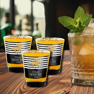Gold Derby Day Racehorse Black White Stripes Shot Glass