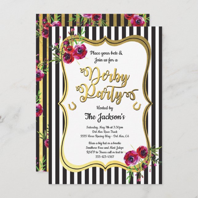 Gold Derby Horse racing Party Invitations (Front/Back)