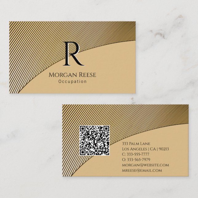 Gold Design, Name & Monogram, QR code Business Card (Front/Back)