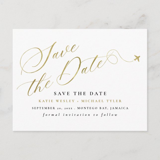 Gold Destination Wedding Save the Date Announcement Postcard (Front)