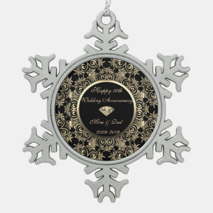 Gold Diamond 10th Wedding Anniversary Snowflake Pewter Christmas Ornament