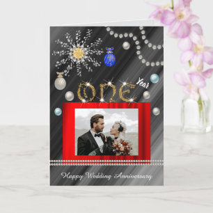 Gold Diamond 1st Anniversary, Christmas, 2 photos Card