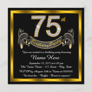 Gold Diamond 75th Birthday Party Invitation