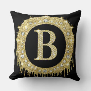 Gold Diamond B Letter Monogram Personal Cushion