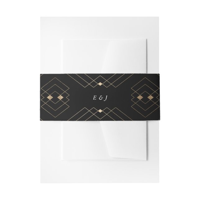 Gold Diamond Black Geometric Deco Gatsby Wedding Invitation Belly Band (Front Example)