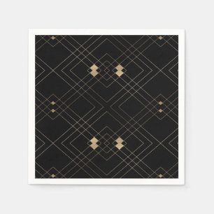 Gold Diamond Black Geometric Deco Gatsby Wedding Napkin
