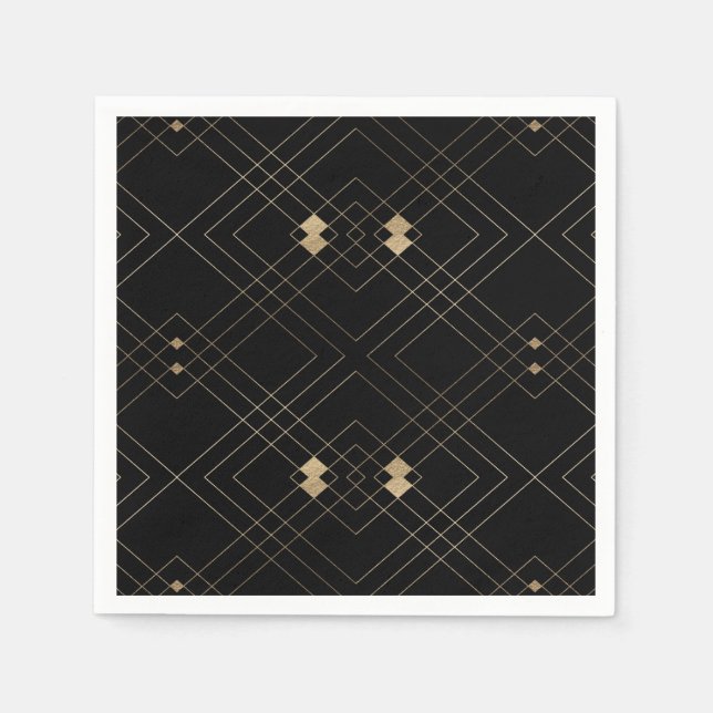 Gold Diamond Black Geometric Deco Gatsby Wedding Napkin (Front)