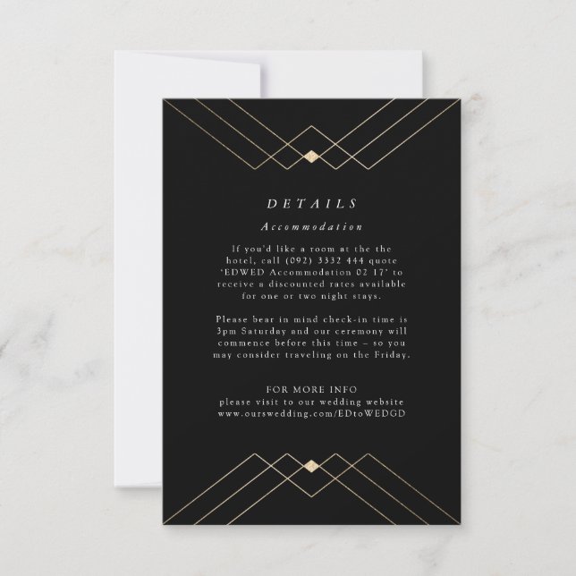 Gold Diamond Black Geometric Deco Gatsby Wedding RSVP Card (Front)