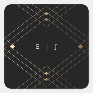 Gold Diamond Black Geometric Deco Gatsby Wedding Square Sticker