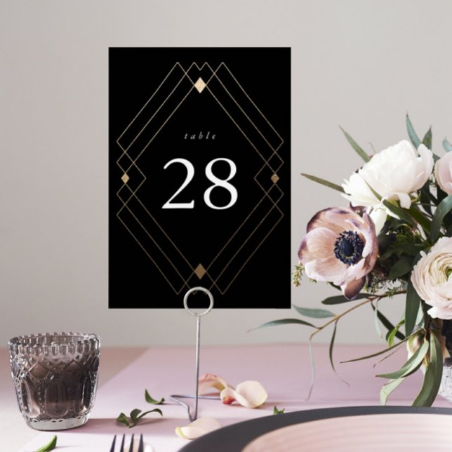 Gold Diamond Black Geometric Deco Gatsby Wedding Table Number (Creator Uploaded)